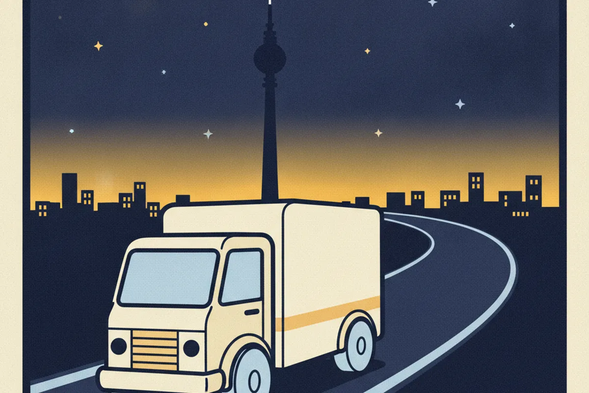 Berliner Fernsehturm am Alexanderplatz unter sternklarem Nachthimmel als Ziel des Fernumzugs von Bonn